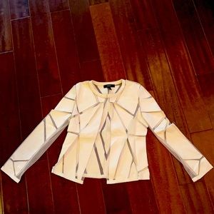 Mesh and vegan leather panel geometric jacket